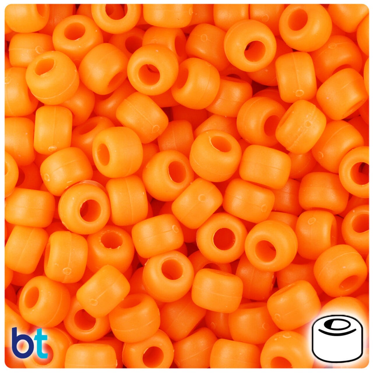 BeadTin Orange Matte 9mm Barrel Plastic Pony Beads (500pcs)